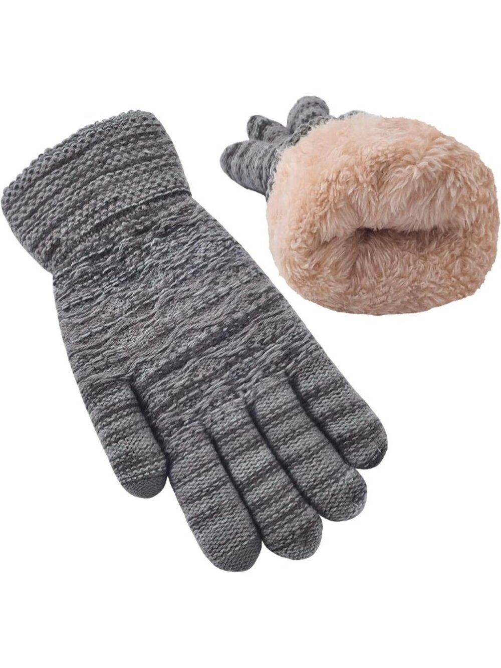 Women's Grey Mix Warm Touch Screen Thermal Cable Knit Wool Fleece Lined Gloves